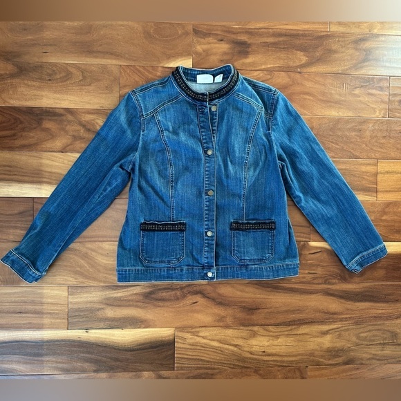 Chico's Jackets & Blazers - Chico’s Collarless Denim Jacket with Black Lining Accents size Medium (Chico 2)